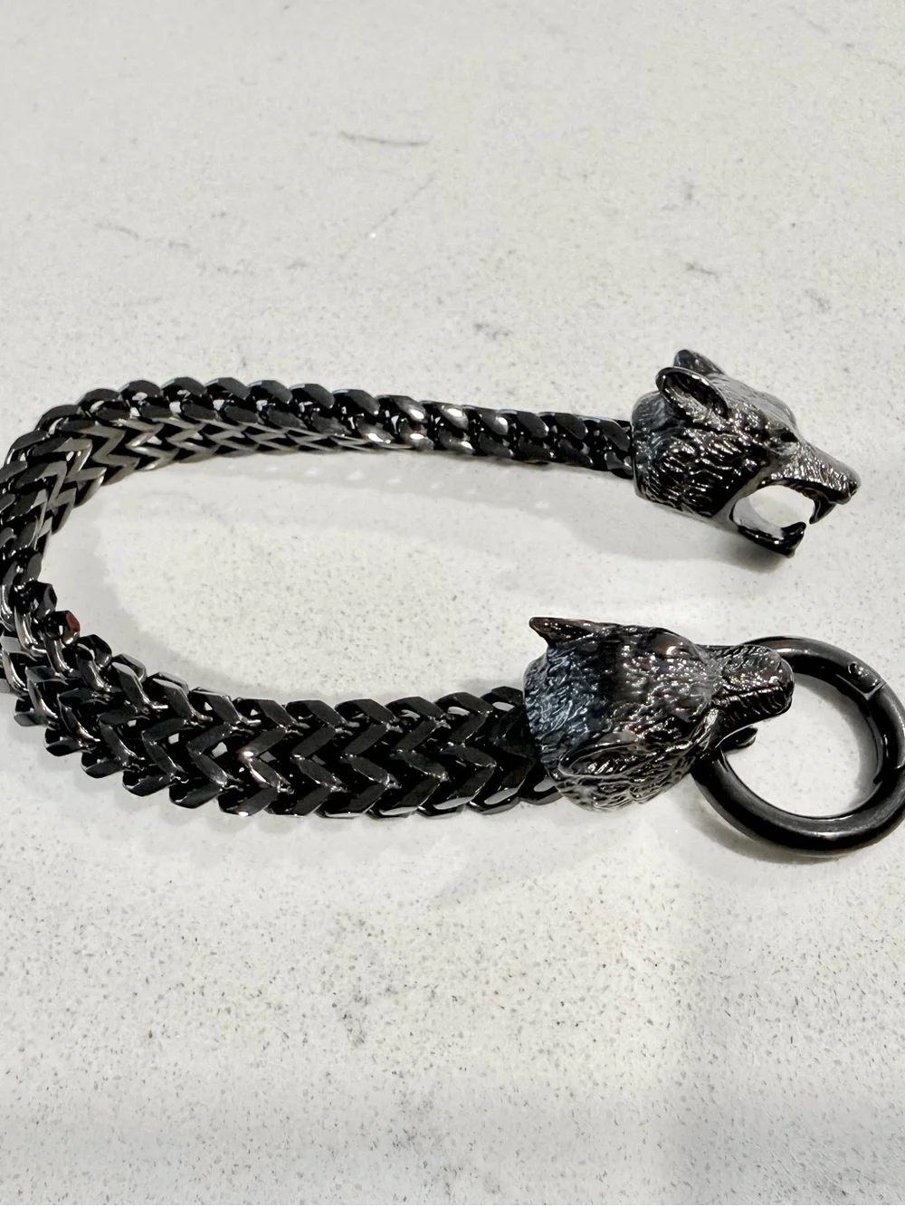 Men's Wolf Head Chain Bracelet - Black Steel Finish